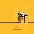 Vector business illustrationlinear self-management as man builds a graph Royalty Free Stock Photo