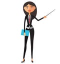 Vector - Business lady with a pointer. Young manager presenting something. Tutor character. Vector flat cartoon illustration. Royalty Free Stock Photo