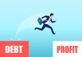 Vector of a business man jumping from a debt zone to profitability