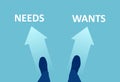 Vector of a business man making a choice between his needs and wants Royalty Free Stock Photo