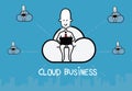 Vector : Business man siting on cloud and work with computer and Royalty Free Stock Photo