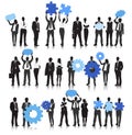 Vector of Business People Holding Gear and Speech Bubble