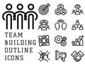 Vector illustration business team building people concept teambuilding work management outline trainings icons. Royalty Free Stock Photo