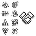 Vector illustration business team building people concept teambuilding work management outline trainings icons. Royalty Free Stock Photo