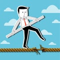 Vector of Businessman is balancing on a rope. Royalty Free Stock Photo