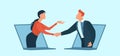 Vector of a businessman and business woman communicating online having agreement and shaking hands Royalty Free Stock Photo