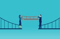 Vector of a businessman and a businesswoman connecting the bridge with a missing part
