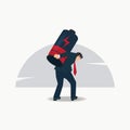 Vector businessman carrying the low battery. Tired and overworked illustration