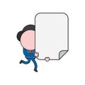 Vector businessman character running and carrying blank paper. Color and black outlines Royalty Free Stock Photo