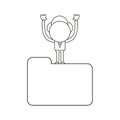 Vector businessman character standing on closed file folder. Black outline