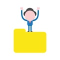 Vector businessman character standing on closed file folder