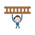 Vector businessman character walking and carrying wooden ladder. Color and black outlines Royalty Free Stock Photo