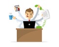 Vector of a businessman doing multitasking work