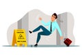 Vector businessman falling on slippery wet floor Royalty Free Stock Photo