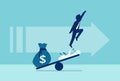 Vector of a businessman flying up receiving financial assistance