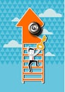 Vector of Businessman hold key climbing