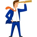 Vector businessman leader looking in spyglass icon