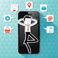 Vector of businessman lie on smartphone with application icon. M