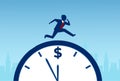 Vector of a businessman running on the clock