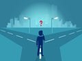 Vector of a business man standing at crossroads feeling confused trying to make the right choice