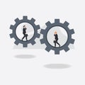Vector businessmen walking inside giant gears design illustration Royalty Free Stock Photo