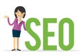 Vector of a businesswoman with big SEO text