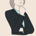 Vector of businesswoman hands on chin thinking