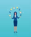 Vector of a businesswoman juggling business icons