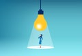 Vector of a businesswoman thinking under bright light bulb