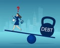 Vector of a busy business woman balancing with heavy debt financial burden