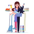 Vector busy multitasking woman mom Royalty Free Stock Photo