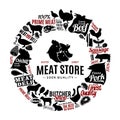 Vector butchery logo, icons and design elements