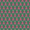 Vector Butterflies Insects Pink Orange Yellow on Green Background Seamless Repeat Pattern. Background for textiles Royalty Free Stock Photo