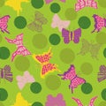 Vector butterfly and flower pattern, green and lila butterfly, blossom. Repeating pattern, Royalty Free Stock Photo