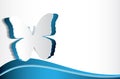 Vector illustration paper 3d butterfly design on abstract business background banner beautiful blue wave.