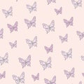 Vector butterfly seamless repeat pattern design background. Pastel pink design Royalty Free Stock Photo