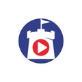 Vector button play and castle logo combination. Record and tower symbol or icon. Royalty Free Stock Photo