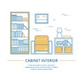 Vector cabinet interior design brochure cover in line style. Flyer home decoration. Business presentation minimalistic