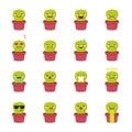 Vector cactus emoji set. Funny succulent emoticons.