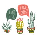 Vector Cactus hand-drawn poster. Grunge silhouette print linocuts.