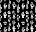 Vector Cactus hand-drawn seamless pattern. Grunge silhouette print linocuts. Royalty Free Stock Photo