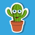 Vector cactus sticker cactus plant in pot, desert plants, flower pot with leaf isolated on white background, prickly cactus plant,