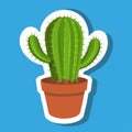 Vector cactus sticker cactus plant in pot, desert plants, flower pot with leaf isolated on white background, prickly cactus plant,