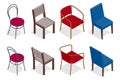 Vector cafe chair collection. Flat 3d vector isometric cafe chairs illustration.