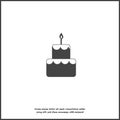 Vector cake icon. Cake with candles on white isolated background. Layers grouped for easy editing illustration.