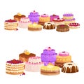 Vector cake icon set, Birthday food, sweet dessert, illustration. Royalty Free Stock Photo