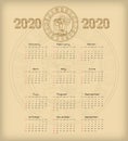 Vector calendar 2020 in Aztec style Royalty Free Stock Photo