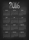 Vector 2016 calendar on black chalk board Europe calendar grid weeks starts on Monday