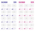 Vector Calendar blue 2019 and pink 2020 new year modern simple d