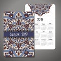 Vector calendar 2017 with decoraive elements. Vector mandala design.